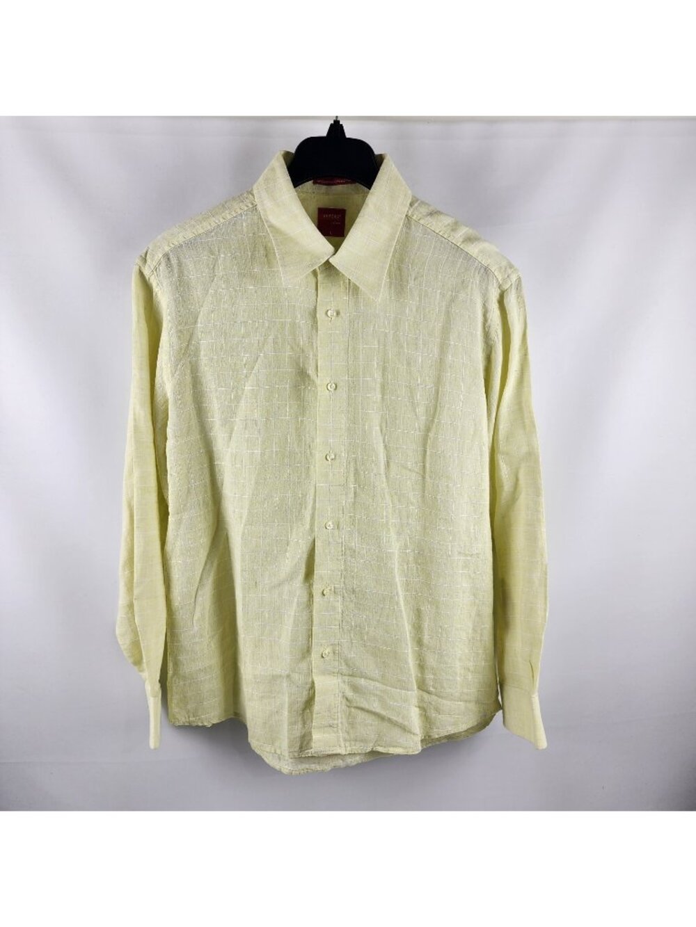 Report Collection Dress Shirt Mens Large Yellow Linen L/S Button Up